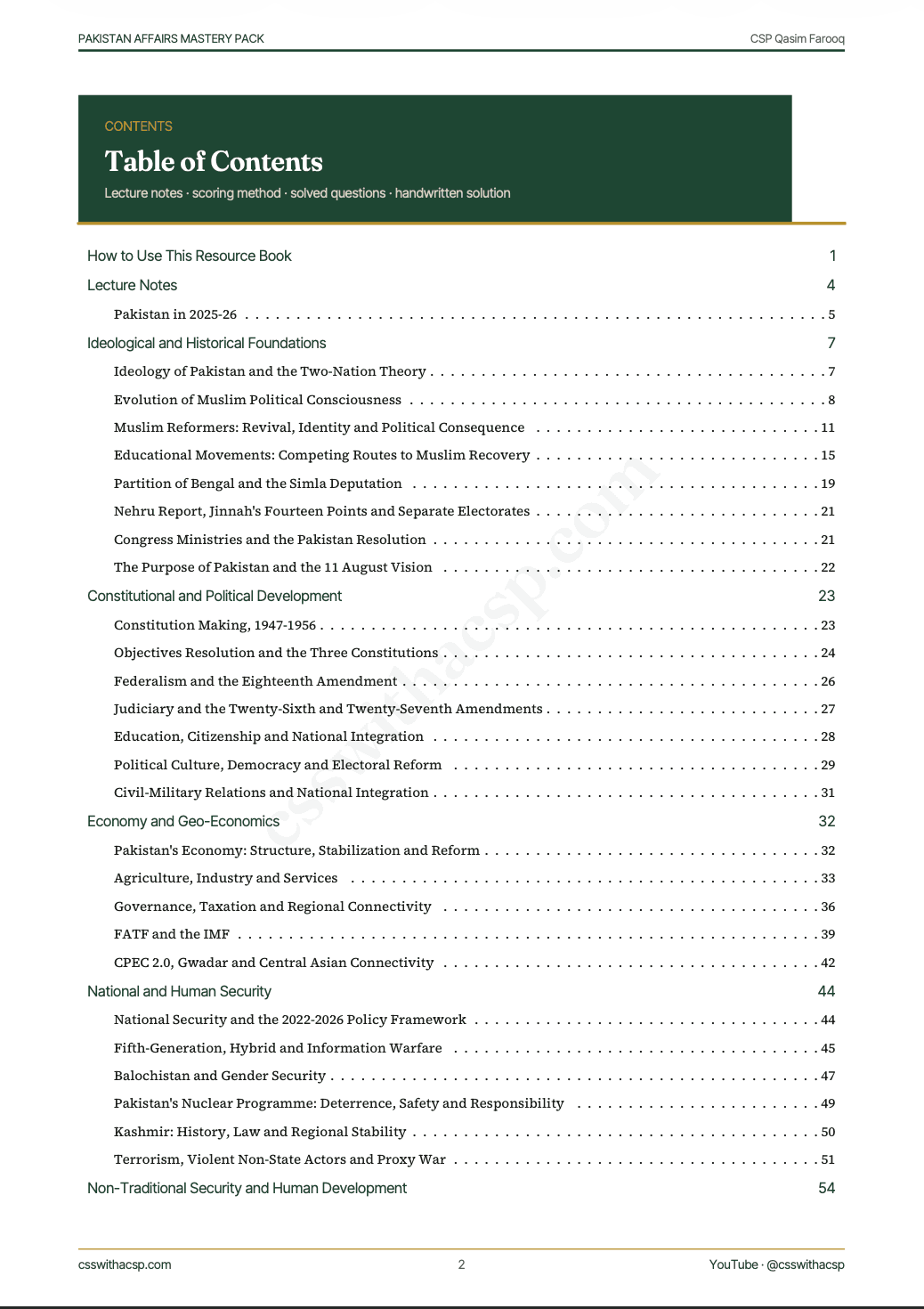 Pakistan Affairs Mastery Pack - CSS Compulsory Series — sample page