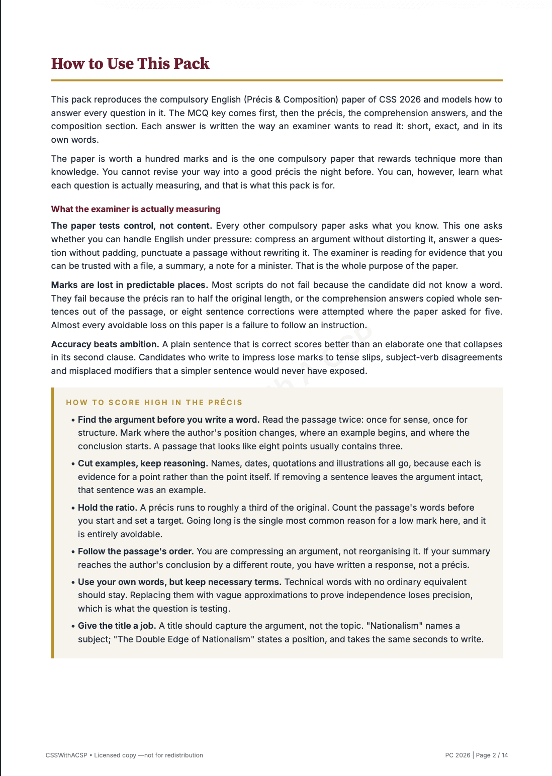 English Precis & Composition - CSS 2026 Solved Paper — sample page